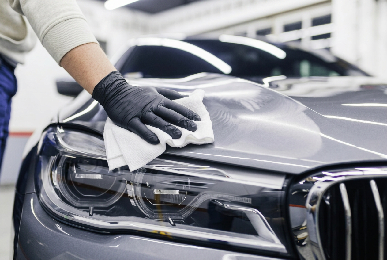 Auto wordt gepolijst in een detailingstudio