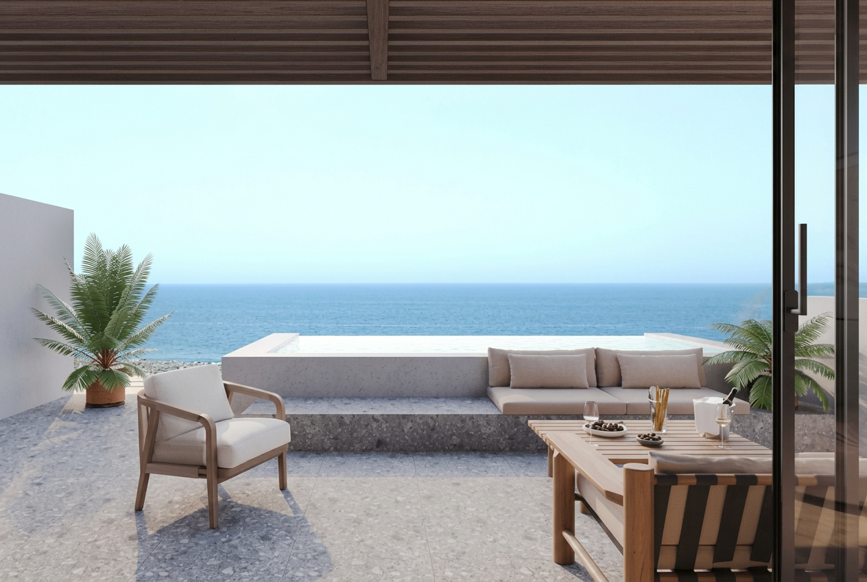Luxe vastgoedterras met zeezicht